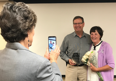 Connie Poole accepting her award with her husband Tom