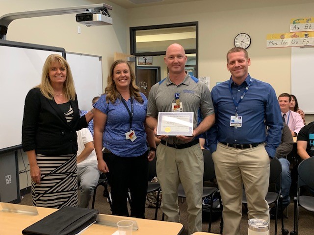 Superintendent C Zimmerman thanks Ashley, Joe and Justin at Center meeting