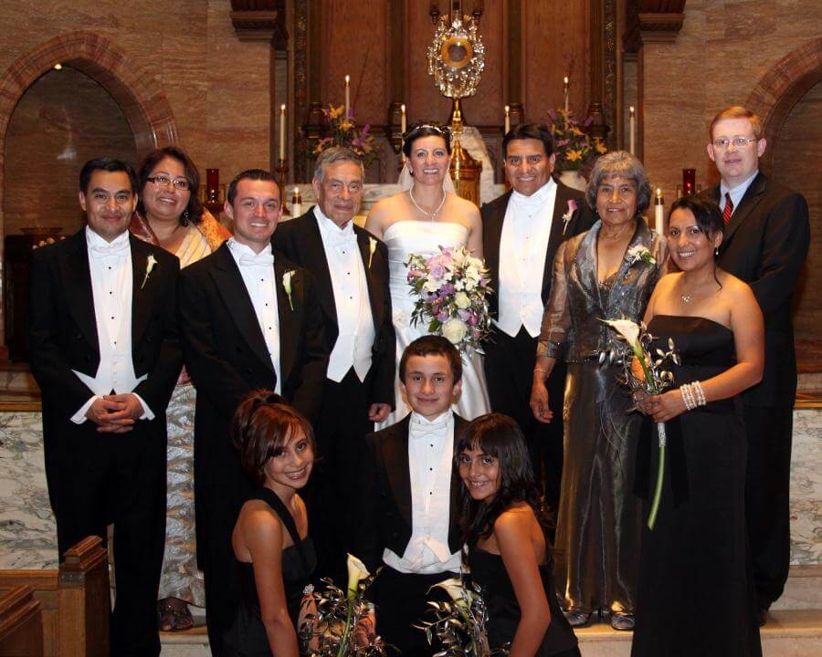 Dr. Marco and Maria Celada surrounded by their family at Marco Jr. and Kristie’s wedding.