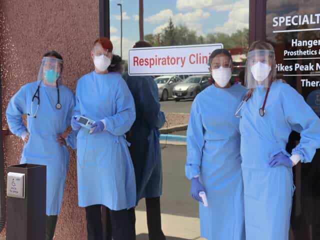 The team at the La Jara Clinic love Dr. Celada’s sense of humor and working with him. Pictured left to right in the front row: Amy Johnston, FNP, Amy Carpenter, DO, Terry Reisner, MD and Marco Celada, MD Left to right in the back row: Rhonda Terry, LPN, Felicia Durham, CMA, Merisa Armstrong, LPN, Andrea DeHerrera, LPN, Rebecca Romero, LPN